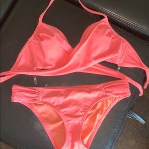 Coral two piece halter wrap bikini - worn once